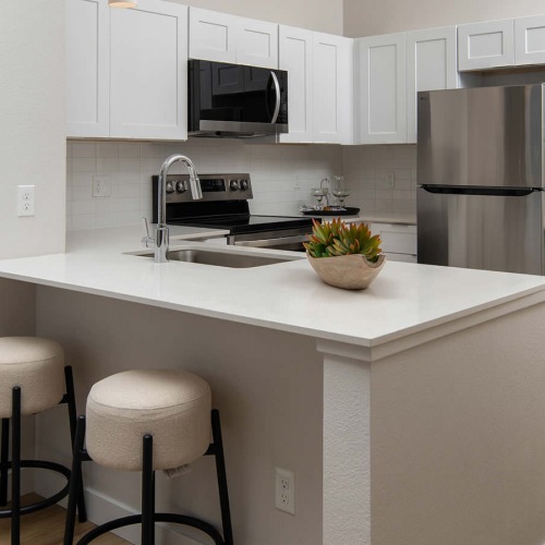 stools at kitchen countertop
