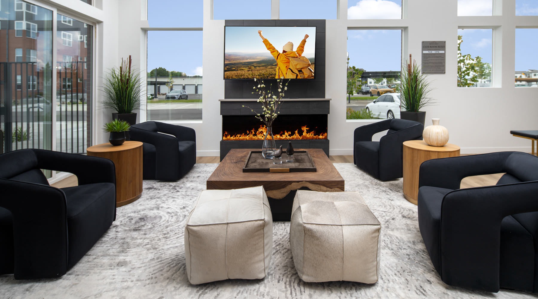 clubroom surrounded by large windows